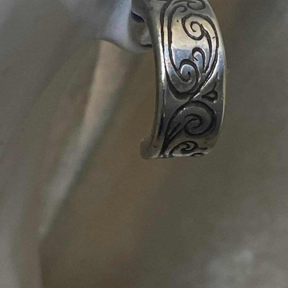 Brighton Wiltern Post Hoop Earrings JE1673 Silver Plated Scroll Black Enamel